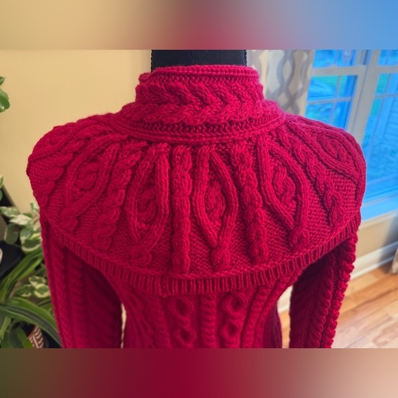 Aran Crafts Ireland Merino Wool Cable Knit Long Cardigan Red Women’s Sz XS NWOT - Picture 5 of 13
